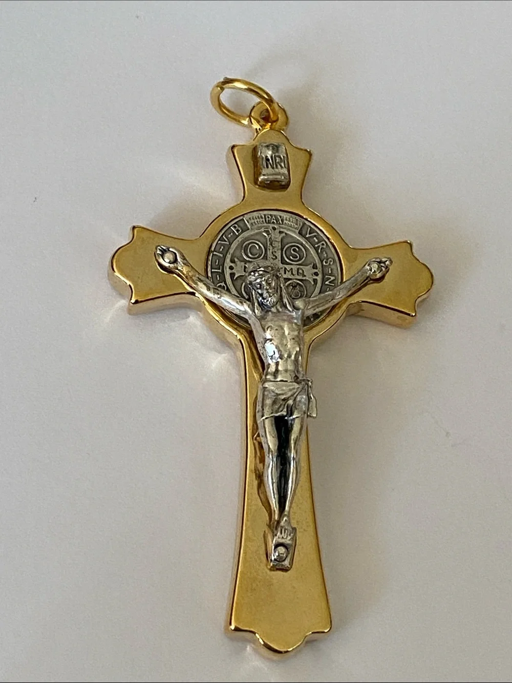 Gold Saint Benedict Silver Two-Tone Crucifix Pendant religious jewelry